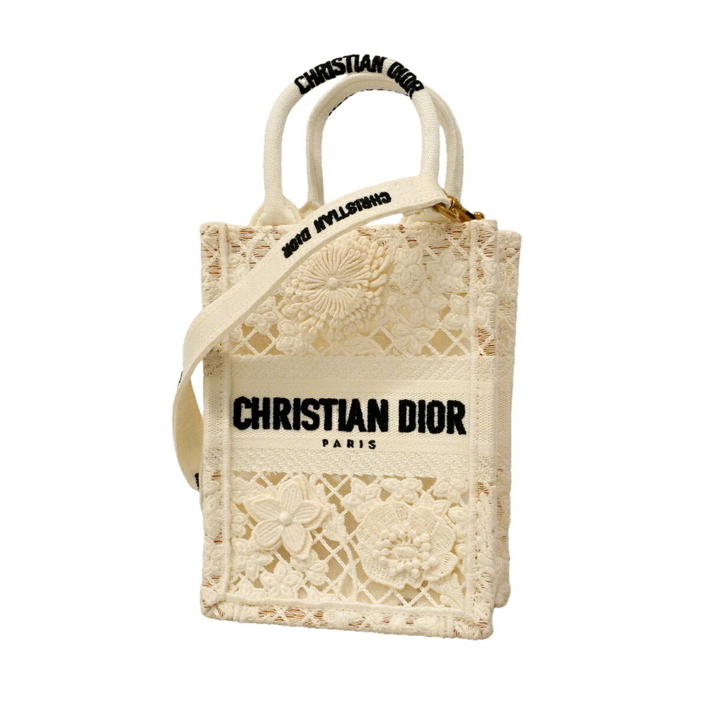 Christian Dior Mini Book Tote Canvas Handbag, White, 2-way Bag for Women
